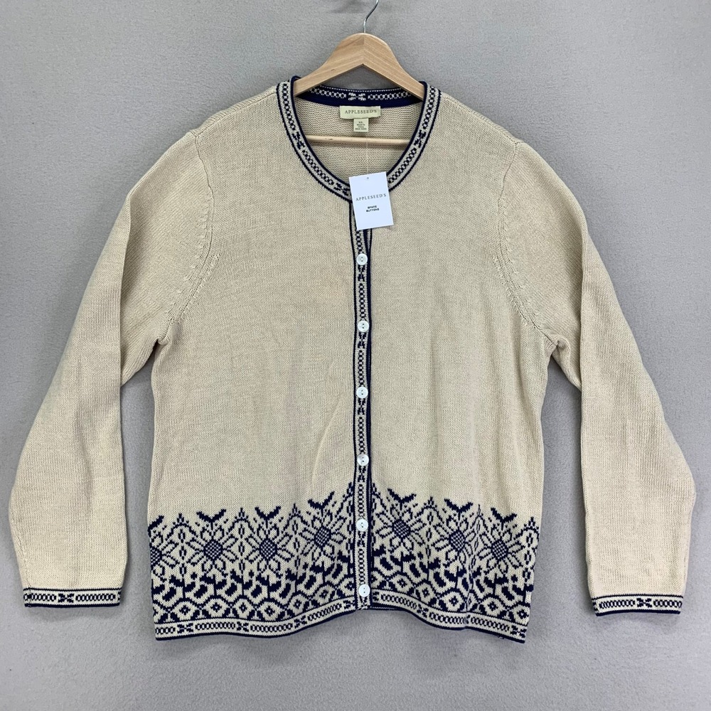 Appleseeds Sweater‎ Cardigan Womens XL Cream Floral NWT Scandinavian Cottagecore